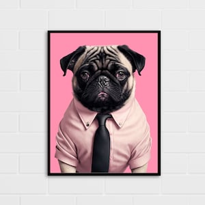 Pug at Work Art Print | Wall Art | Pug Gift | Multiple Sizes