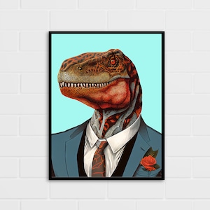 Dinosaur Poster | T Rex Portrait Print | Dinosaur Gifts | Multiple Sizes