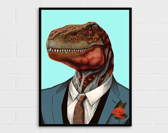 Dinosaur Poster | T Rex Portrait Print | Dinosaur Gifts | Multiple Sizes