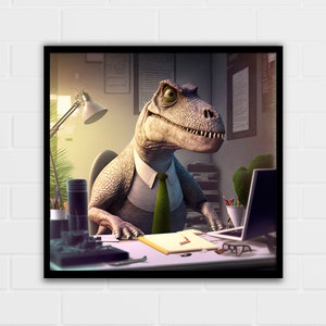 Dinosaur Poster | T Rex in the Office | Dinosaur Gifts | Multiple Sizes
