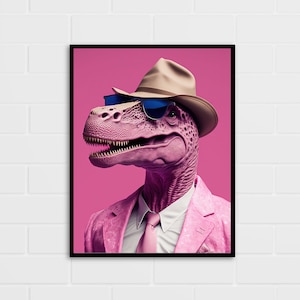 Dinosaur Poster | Suited Dinosaur Portrait Art Print | Multiple Sizes