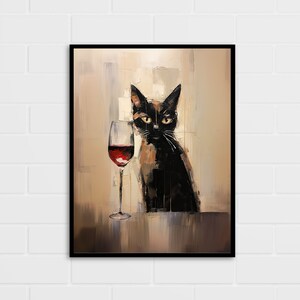Cat and Wine Art Print | Cat Lover Gift | Impressionism Art | Multiple Sizes
