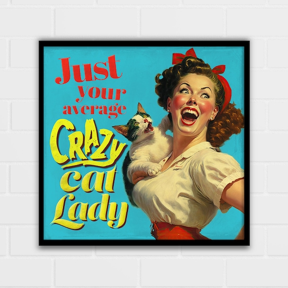 Crazy Cat Lady Art Print | Cat Lover Gift | Blue | Multiple Sizes - Etsy