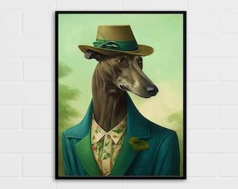 Posh Greyhound Portrait Print | Dapper Dog Lover Gift
