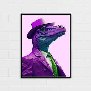 Dinosaur Pimp Poster | Raptor Portrait Print | Dinosaur Gifts | Multiple Sizes