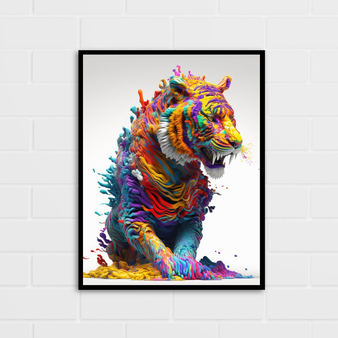 Rainbow Tiger Art Print Paint Splash Tiger Poster Multiple Sizes Etsy
