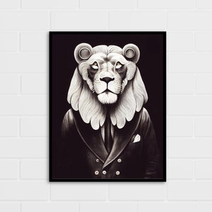 Classy Lion Art Print | Black and White | Animal Wall Art | Multiple Sizes