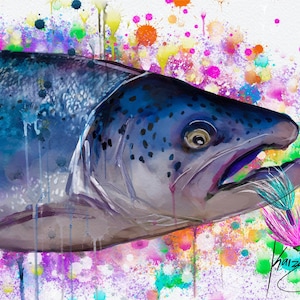 Steelhead Vliegvissen Digitale Aquarel Kunst Prints, Vis tekening, Vissen Illustratie, Vissen kunst, Vliegvissen, Vissen, Forel, Zalm