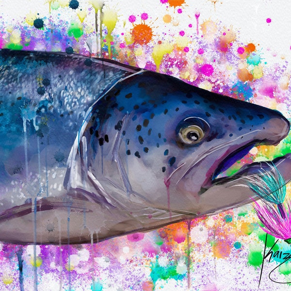 Steelhead Vliegvissen Digitale Aquarel Kunst Prints, Vis tekening, Vissen Illustratie, Vissen kunst, Vliegvissen, Vissen, Forel, Zalm