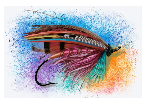 Fly Fishing Flies Digital Watercolor, Fly Tying Drawing, Fishing