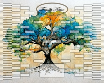 8+ Generation Family Tree 30x20in. DIY, 3 Watercolor Family Tree Designs, Personalized Family Tree, Gift for any Occasion, Digital Download,