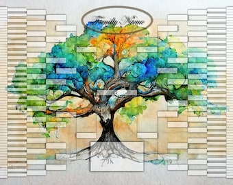 8+ Generation Family Tree 30x20in. DIY, 3 Watercolor Family Tree Designs, Personalized Family Tree, Gift for any Occasion, Digital Download,