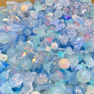 Blue Bead Soup - Plastic Glass Beads - Coquette Bead Soup - DIY bead jewelry making - Fairycore Bead Soup - angelcore bead soup - - bead mix