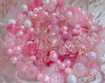 Pink Bead Soup - Plastic Glass Beads - Coquette Bead Soup - DIY bead jewelry making - Fairycore Bead Soup - Y2K Bead soup - bead mix