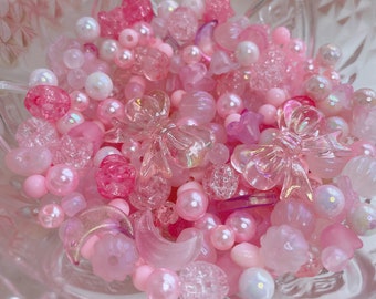 Pink Bead Soup - Coquette Bead Soup - DIY bead jewelry making - Fairycore Bead Soup - Y2K Bead soup - bead mix