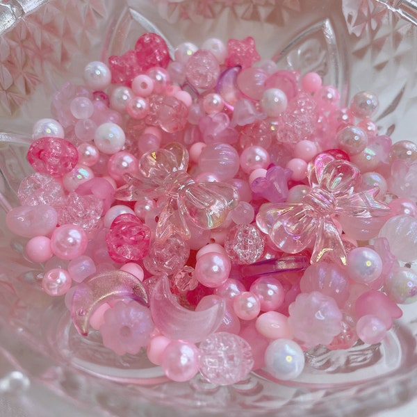 Pink Bead Soup - Coquette Bead Soup - DIY bead jewelry making - Fairycore Bead Soup - Y2K Bead soup - bead mix