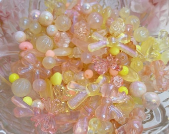 Orange Yellow Bead Soup - Coquette Bead Soup - DIY bead jewelry making - Fairycore Bead Soup - angelcore bead soup - Y2K Bead soup -bead mix