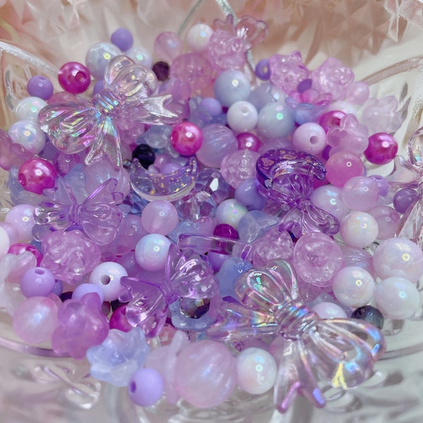 Purple Bead Soup - Coquette Bead Soup - DIY bead jewelry making - Fairycore Bead Soup - angelcore bead soup - Y2K Bead soup - bead mix