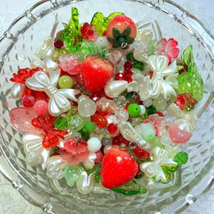 Strawberry Bead Soup - strawberry beads - Plastic Glass Beads - Coquette Bead Soup - DIY bead jewelry making - Fairycore - Y2K - bead mix