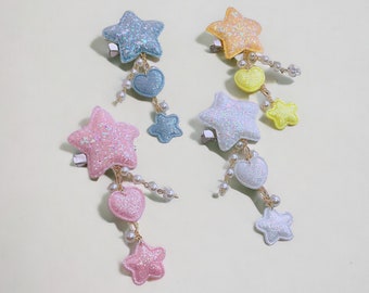 Glitter Pastel Star Heart Clips and Brooches