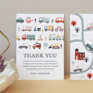 Biglietto di ringraziamento compleanno trasporto modificabile, biglietto di ringraziamento trasporto, compleanno ragazzo, modello stampabile, download istantaneo, #H025