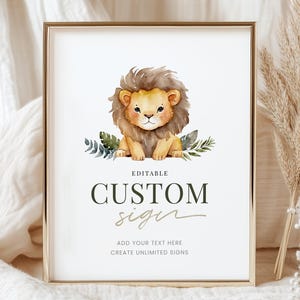 Lion Birthday Custom Sign: Minimalist, Wild One (Instant Download, bearbeitbare / druckbare Vorlage) #H026