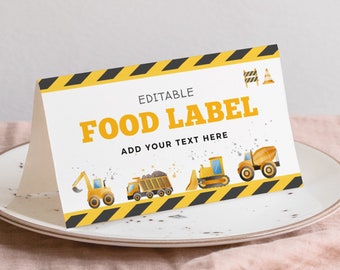 Editable Dirty 3rdy Birthday Food Label, Construction Party Folded Card, Digger Place Card, Instant Download, Printable template, #H018