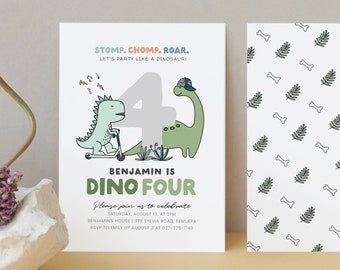 Editable Dinosaur Birthday Party Invitation, Dinosaur Invite, Dino-four Birthday, Birthday Boy, Instant Download, Printable Template, #H024