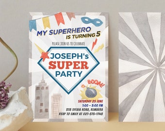 Editable Superhero Birthday Invitation, Superhero Party Invite, Any Age, Birthday Boy, Instant Download, Printable template, #H012