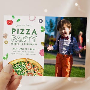 Pizza Themen Party Photo Invitation, Pizza making Birthday Invite, Kids Birthday Party, Instant Download, Editable/Printable template, #H060