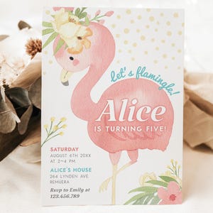 Flamingo Birthday Invitation, Pink Flamingo Party Invite, Tropical Party, Girl Birthday, Instant Download, Editable/Printable template
