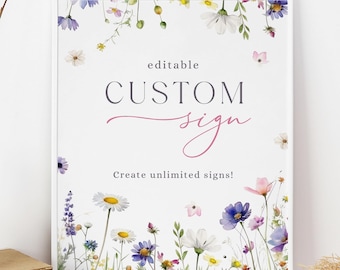 Letrero personalizado de cumpleaños con diseño de flores silvestres: Fiesta en el jardín (Descarga instantánea, plantilla editable/imprimible) #H074