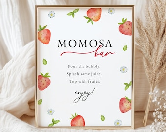 Strawberry Baby Shower Momosa Bar Sign : Editable/Printable Template (Instant Download) #S073