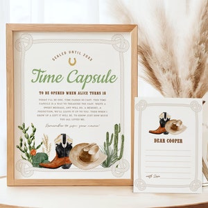 Signo de cápsula del tiempo de vaquero editable, Tarjetas de mensaje del Salvaje Oeste, Mi primer rodeo, 1er cumpleaños de niño, Descarga instantánea, Plantilla imprimible, #H032