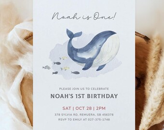 Whale Birthday Invitation :  Under the Sea Theme (Instant Download, Editable/Printable template) #H005