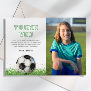 Soccer Birthday Party Photo Thank You Card, Sports Theme Party Thank You Note,  Editable/Printable Template, Instant Download, #H047