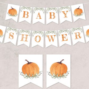 EDITABLE Pumpkin Baby Shower Banner, Autumn Baby Shower bunting banner, Gender Neutral Shower, Instant Download, Printable Template, #S007