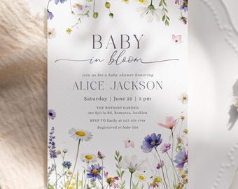 Invitación para baby shower "Baby in Bloom": Fiesta floral en el jardín (Descarga instantánea, plantilla editable/imprimible) #S074