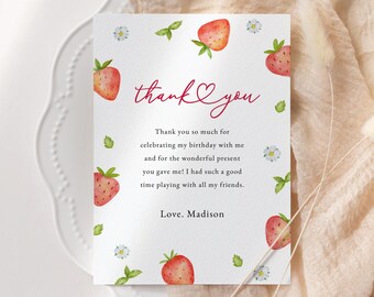 Strawberry Birthday Thank You Card : Editable/Printable Template (Instant Download) #H073