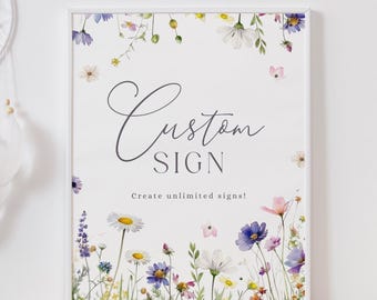 Letrero personalizado para baby shower "Baby in Bloom": Wildflower (Descarga instantánea, letrero editable/imprimible) #S074