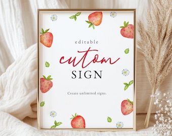 Strawberry Birthday Custom Sign : Berry First, Editable/Printable template (Instant Download) #H073