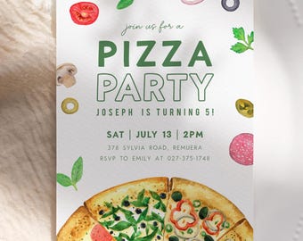 Pizza Party Invitation, Pizza making Birthday Invite, Any age, Kids Birthday Party, Instant Download, Editable/Printable template, #H060