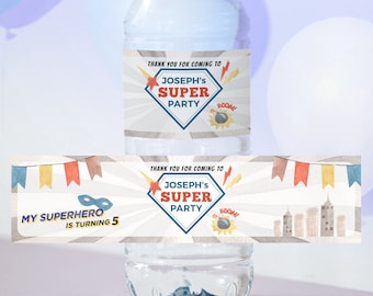 Editable Superhero Birthday Water Bottle Label, Superhero Party Bottle label, Birthday Boy, Instant Download, Printable Label, #H012