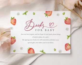 Strawberry Baby Shower Books for Baby Card : Editable/Printable template, (Instant Download) #S073