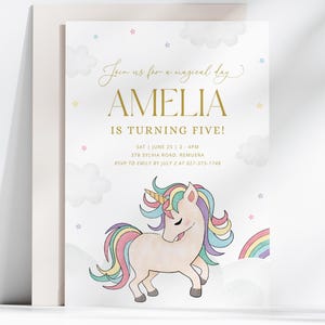 Unicorn Birthday Party Invitation, Unicorn and Rainbow Birthday Invite, Girl Birthday, Instant Download, Editable/Printable template, #H048