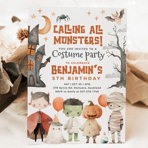 Halloween Birthday Invitation, Spooky Party Invite, Calling all Monsters Invitation, Instant Download, Editable/Printable template, #H042