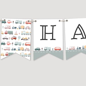 Editable Transportation Happy Birthday Banner, Transportation bunting banner, Boy Birthday, Instant Download, Printable template, H025 image 1