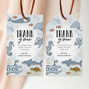 Under the Sea Birthday Favor Tags, Ocean Party Gift Tags, Sea Animals Tags, 2x3.5, Instant Download, Editable/Printable template, #H063
