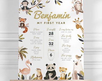 Safari Animals Milestone Sign : Wild One Birthday (Instant Download, Editable/Printable Template) #H072