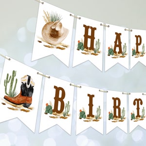Banner modificabile di buon compleanno cowboy, banner stamina compleanno selvaggio West, arredamento compleanno ragazzo, download istantaneo, modello stampabile, #H032